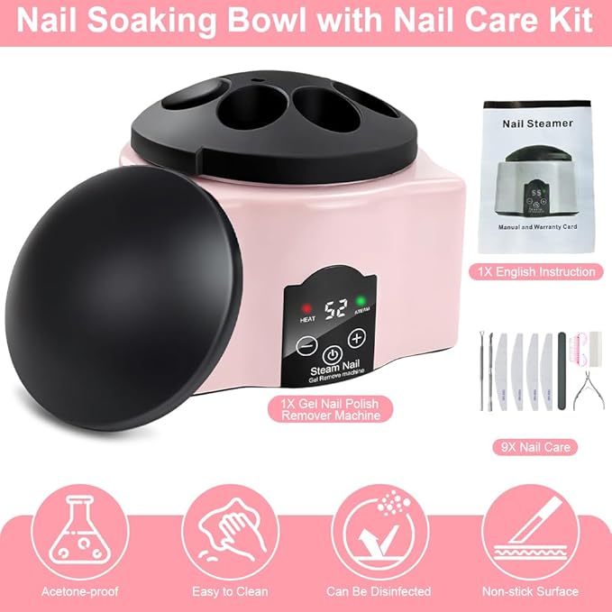 Nail Soaking Bowl with Nail Care Kit, Abnaok Gel Nail Polish Remover Machine Nail Steamer Remover Gel Polish Removal Electric Acrylic Nail Remover Soak off Bowl for Salon Home