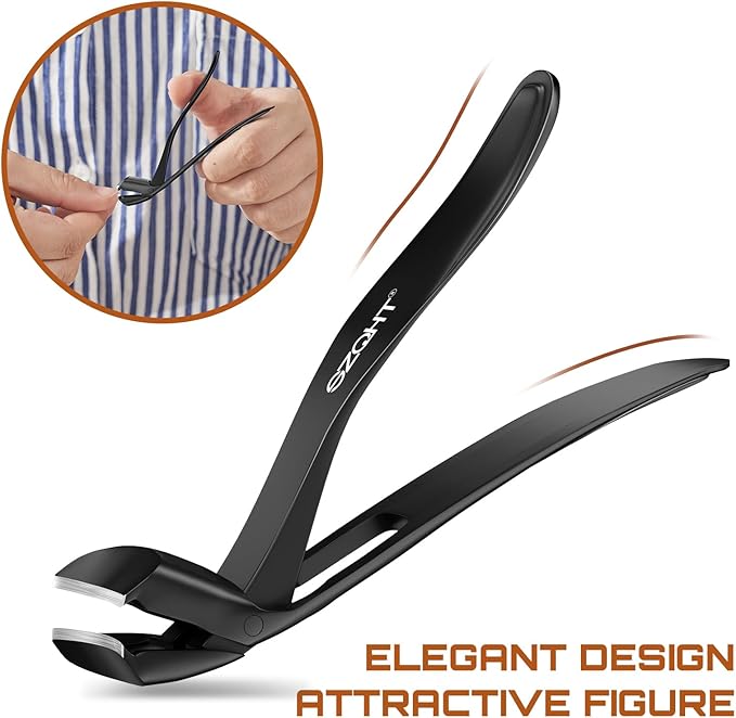 Toenail Clippers for Seniors Thick Toenails, Upgrade Angled Head Large Toe Nail Clippers for Men with Wide Jaw Opening, Sharp Heavy Duty Fingernail Clipper Cutter with Catcher Long Handle -Black
