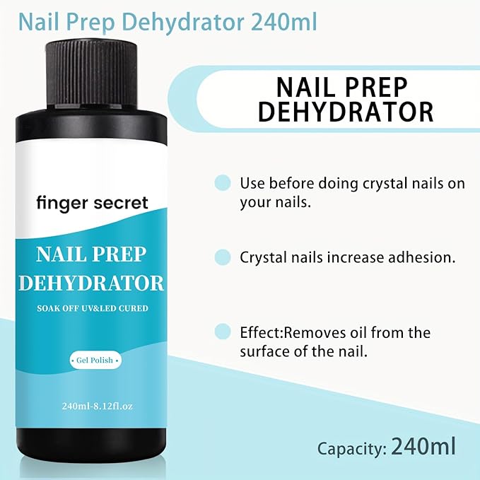 240ml/8floz Nail Prep Dehydrator for Gel Polish, Fast Dry Nail Primer, NaiL Dehydrator for Nail Art Design in Salon or Home Use