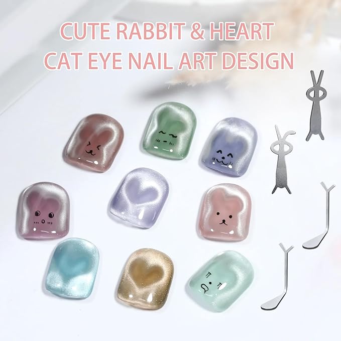 Cat Eye Nail Magnet Tool - Quick Rabbit, Heart Effect, Y-Shaped Magnet for Nails, Heart Cat Eye Gel Nail Polish Magnet Stick, Magnetic Nail Art Tools for DIY Home Studio Salon - 10pcs