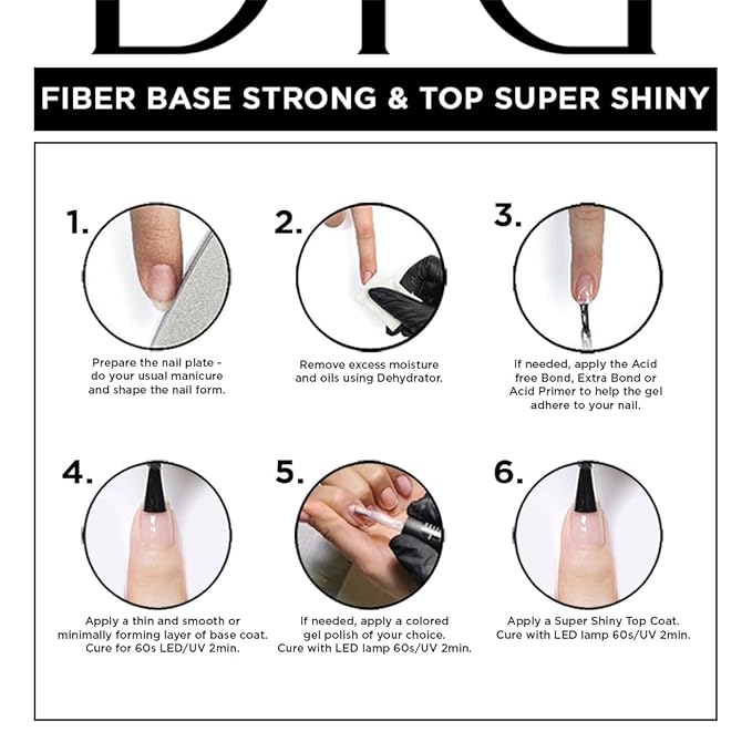 DIDIER LAB - Premium Gel Nail Polish Set -Fiber Nail Base Coat Strong - Super Shiny No Wipe Gel Top Coat - Clear Nail Polish Gel - Soak off LED UV Gel Polish Set - Gel Base Coat Nail Polish Top Coat