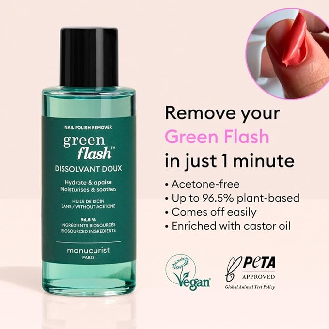 Manucurist - Green Flash Gel Nail Polish Remover - Effective Plant-Based - Acetone-Free - Floral Scent - 3.38 fl oz