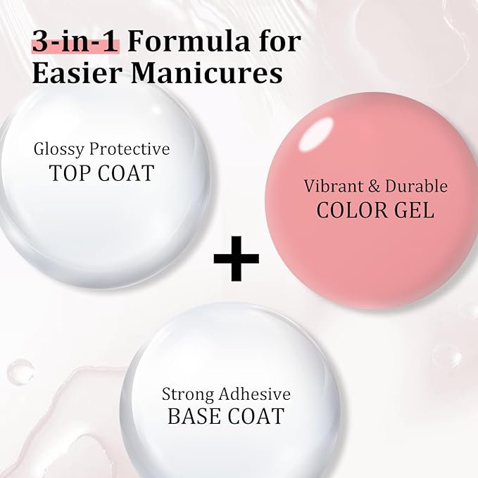 JODSONE Pink Gel Polish Top Base Coat,16.5ml 3-in-1 One Step Gel Polish,Base Color Top Gel in One, Save Time,Long Lasting