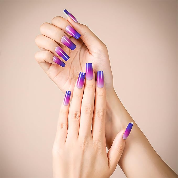 WOKOTO 20 Pcs Gradient Purple Semi Cured Gel Nail Strips With Nail File & Wooden Stick, Semi Cured Gel Nail Wraps Stickers, UV Light Gel Nail Polish Strips Stick On Real Nail Polish Stickers Kit