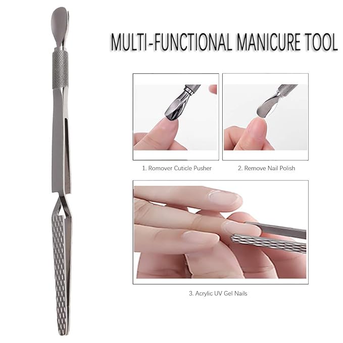 SILPECWEE 1Pc Metal Nail Cuticle Pusher C Curve Nail Pinching Clips Nail Pusher Fingernail Scraper False Nail Shaping Tweezers Gel Nail Polish Remover Multi-Function Manicure Tools