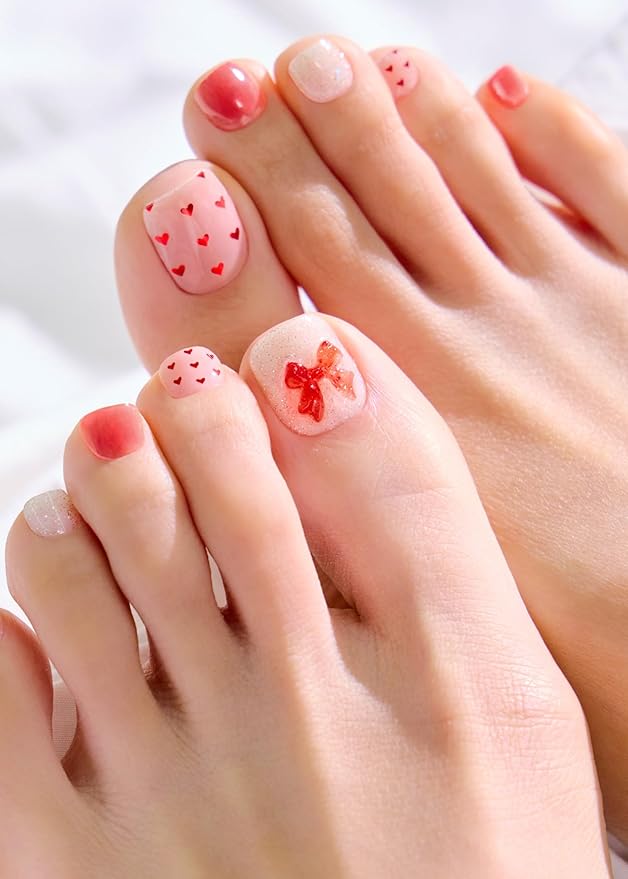 ohora Semi Cured Gel Pedi Strips (P Petit Ruban) - Works with Any Nail Lamps, Salon-Quality, Long Lasting, Easy to Apply & Remove - Includes 2 Prep Pads, Nail File & Wooden Stick