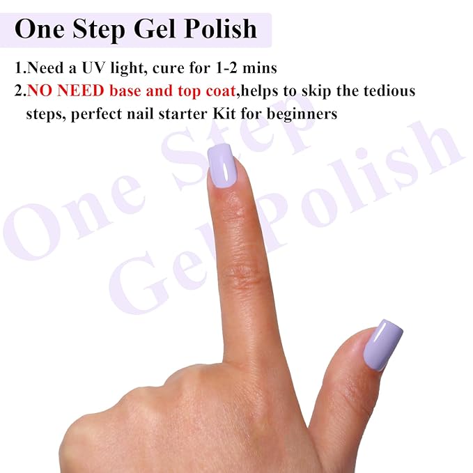 Imtiti Pastel Gel Polish, Pastel Lavender Purple Gel Polish 3 in 1 One Step Gel Polish Kit, Soak Off LED U V Gel Polish Nail Art Starter Manicure Salon for Women Girls 0.3 Fl Oz