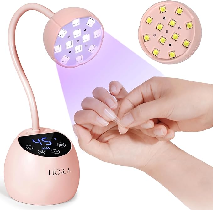 LIORA UV LED Nail Lamp - Gooseneck UV Light for Gel Nails, Cordless USB Rechargeable Flash Curing Ligth with 4 Timers & Auto Sensor, Nail Dryer Gel Polish Light for Salon Home DIY