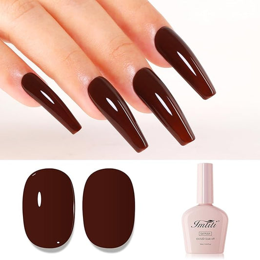 Imtiti Brown Gel Nail Polish, Dark Brown Gel Polish High Gloss Soak Off UV LED Autumn Winter Art Manicure Salon DIY Design 10ML
