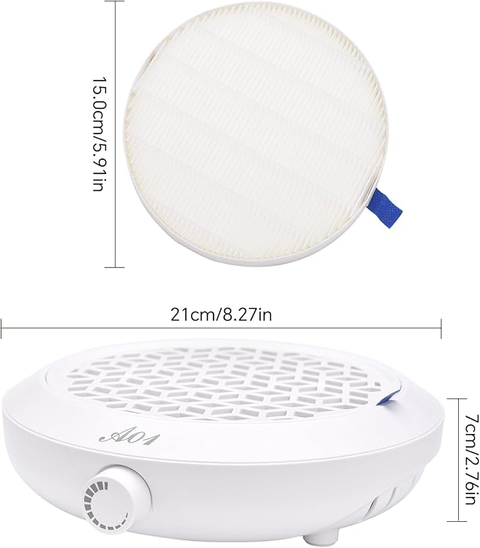Nail Dust Collector Compact Vacuum Fan Duster with Reusable Filter Low Noise Powerful Vacuum Cleaner for Acrylic Gel Polished Nails, Nail Salon and Home (White)