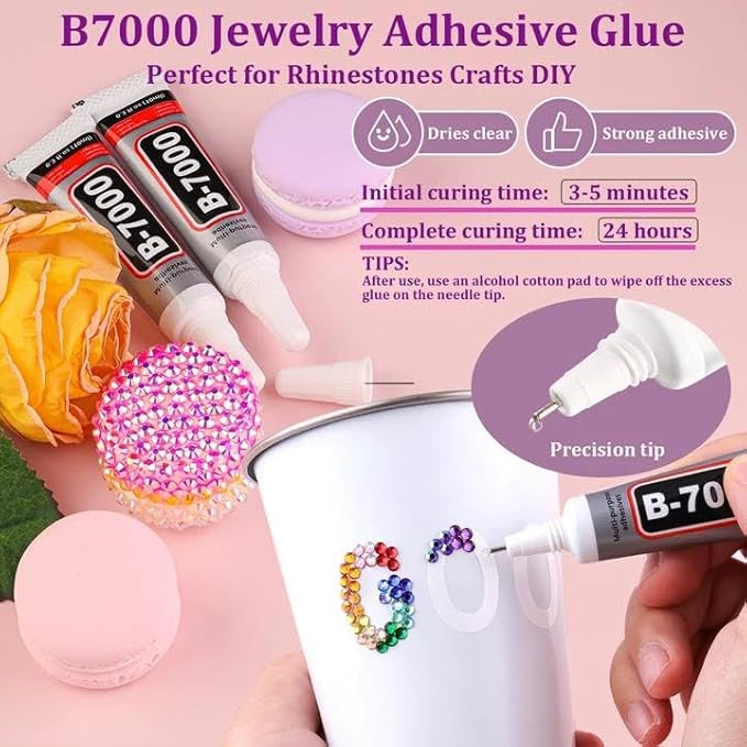 20000Pcs Resin Rhinestones for Crafting, Multicolor 3/4/5mm Flacktback Gems with 1Pcs B7000 Jewelry Glue, Bedazzling Crystal for DIY Crafts Clothing Tumblers Mugs Shoes Fabric Nail Art