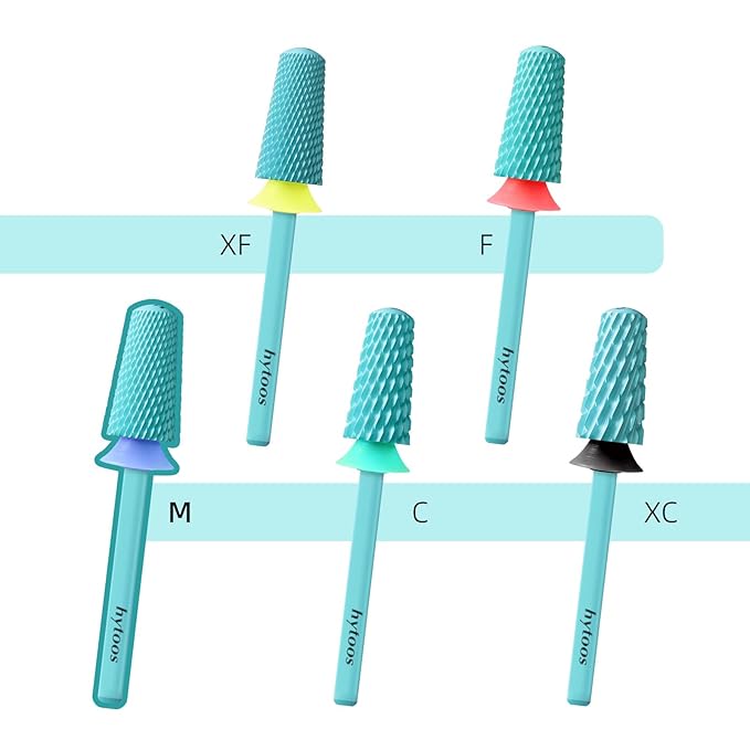 Safety Tapered Nail Drill Bits, Green Coated Tungsten Carbide Rounded Barrel Nail Bit for Soft Gel & Base Removal, Manicure Tools Pro Electric File Drill Accessories, M