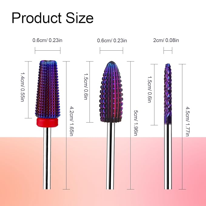 Nail Drill Bits, CORFULRA 5 in 1 Nail Drill Bit Tornado Nail Drill Bit Tungsten Carbide Cuticle Bit, Professional 3pcs Drill Bits for Nails,Acrylic Gel Remover,Under Nail Cleaner Callus Clean, Purple