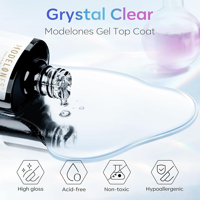 modelones Gel Top Coat, 2Pcs Clear Glossy Finish No Wipe Top Coat Fall Gel Nail Polish, Acrylic Nails Soak Off Nail Lamp Nail Art Home and Professional Manicure 10ML