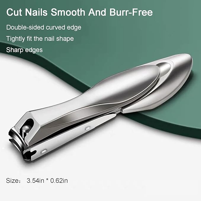 Nail Clippers with Catcher for Thick Toenails and Fingernail, Professional Sharp Nail Clippers for Men and Women Grey