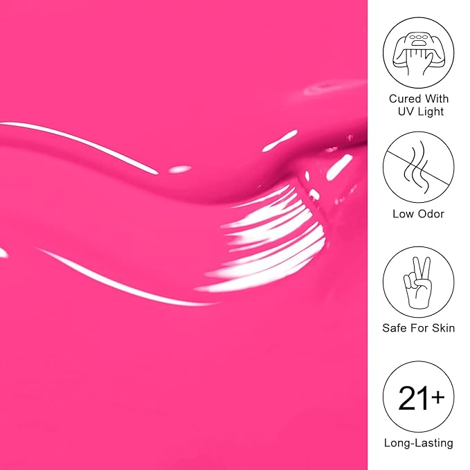 Imtiti Pink Gel Nail Polish, Bright Neon Pink Nail Gel Polish High Gloss Soak Off UV LED Spring Summer Nail Art Manicure Salon DIY Design 10ML
