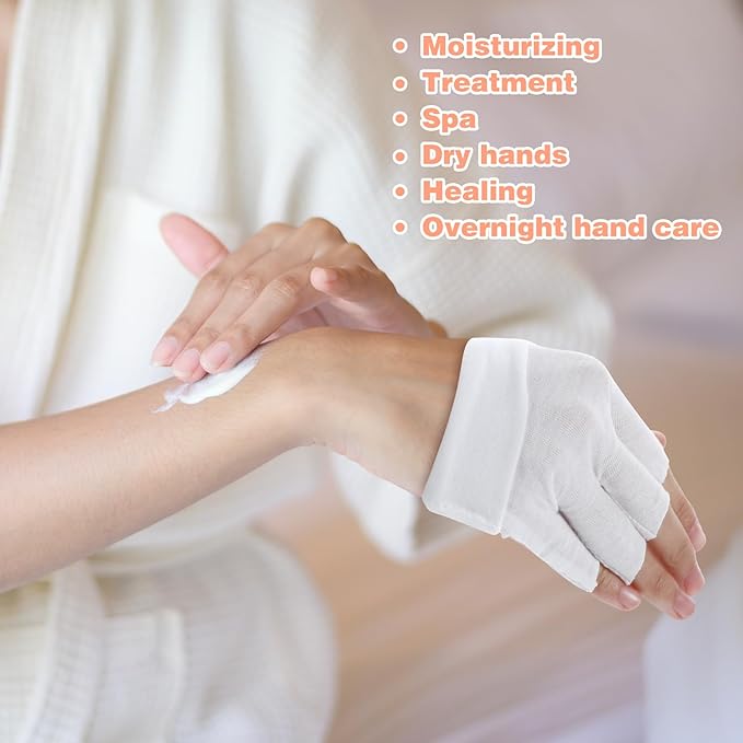 8 Pairs White Cotton Moisturizing Gloves Fingerless Touchscreen Moisturizing Gloves for Dry Hands Sleeping, 100% Cotton Quilting Glove, Size M, Eczema Glove for Men and Women 7.09×4.33 inches