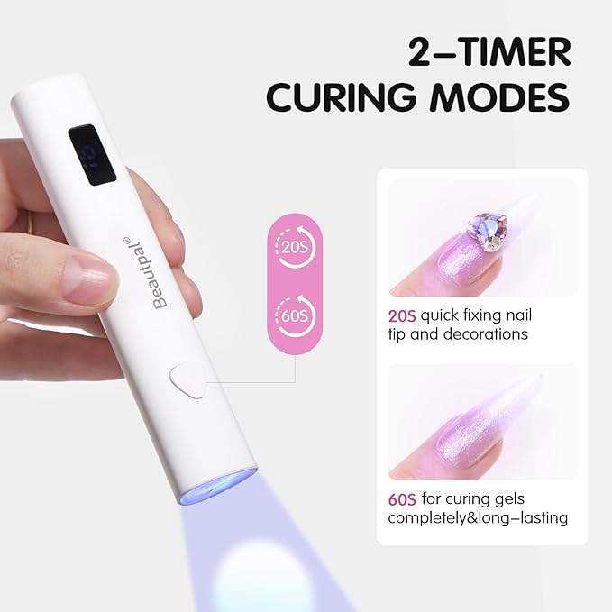 BEAUTPAL Handheld UV Light for Nails Cordless Mini Nail Dryer Flexible Gooseneck LED Light with LCD Screen Rechargeable USB Gel Nail Lamp Fast Curing for Home DIY Manicure