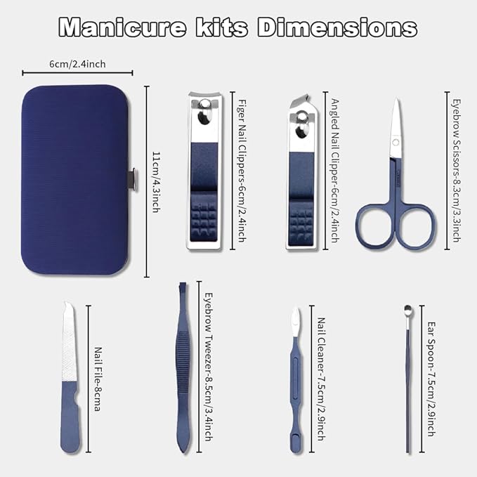 Manicure Kit Christmas Stocking Stuffers for Men, 7 Pcs Manicure and Pedicure Kit, Blue Nail Care Kit Christmas Gifts for Adults, Christmas Gifts for Teens Dad Husband Boyfriend Father