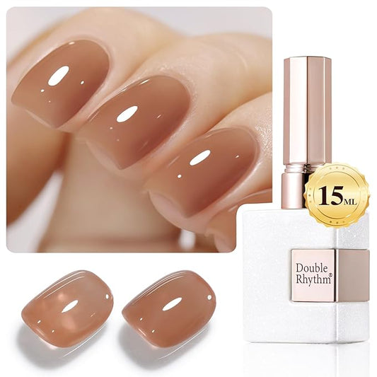 Double Rhythm Gel Polish 15ML Jelly Sheer Pastel Light Milky Color Pearl White Bottle 1 PC 0.5 OZ Full Size Nail Art Salon at Home (Light Brown-D1529)
