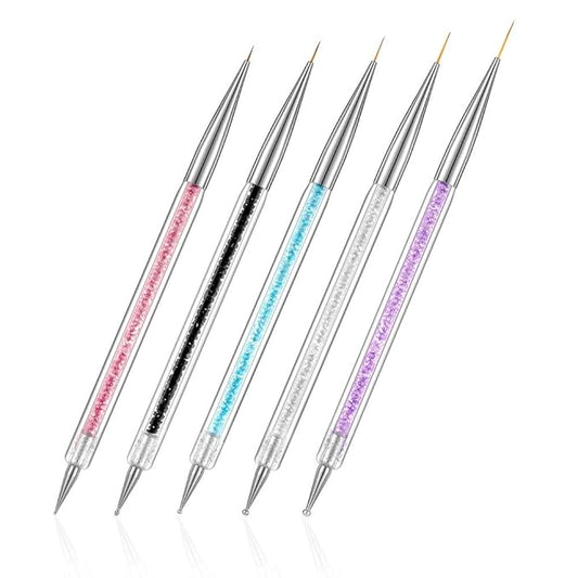5 Pcs Nail Art Liner Brushes, Dual-ended Nail Art Point Drill Drawing Brush Pen Dotting Tools Set, Nail Design Liner Brushes and Dotting Pen