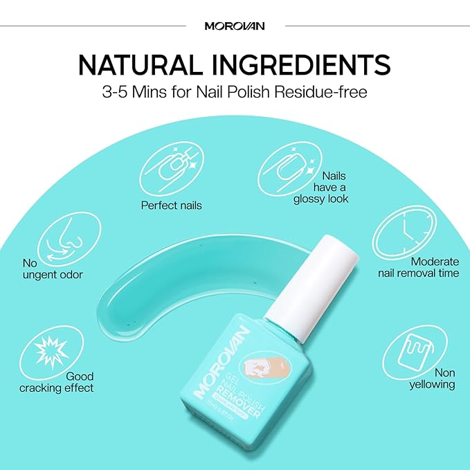 Morovan Gel Nail Polish Remover Kit: Gel Polish Remover with Liquid Latex Tape Nail Strengthener Nail Tools Quick Remove Gel Nail Polish in 3-5 Minutes No Need to Warp & Soak