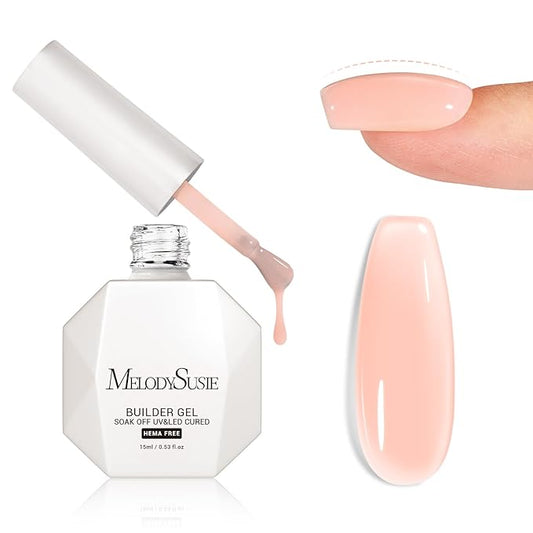 MelodySusie Hema Free Nude Pink Builder Nail Gel for Nails Thickening, 0.5 Fl Oz, Soak Off UV Extension Gel, Nail Art Design Salon DIY Manicure at Home for Women H1403