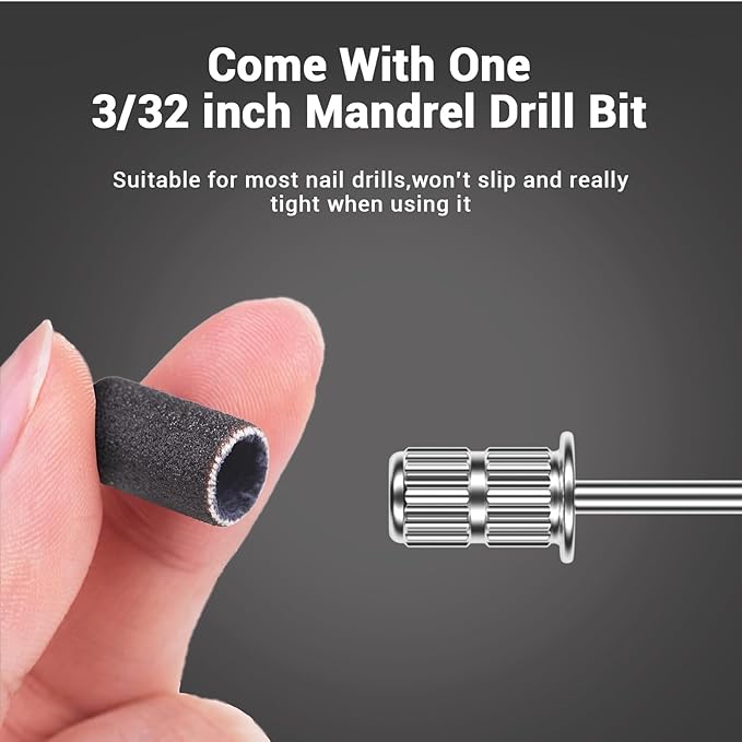 MelodySusie 100 Pcs Nail Drill Bits Sanding Bands for Nail Drill 180 Fine Grit Nail File Sanding Bands for Acrylic Nails Gel Manicures and Pedicure