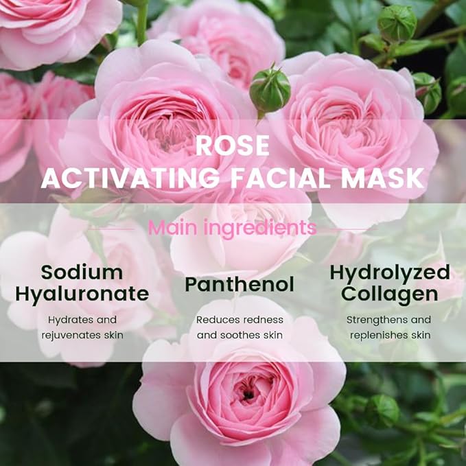 8 Pack Rose Kids Face Mask,Pink Face Masks Skincare Spa Day Kit Supplies,Spa Party Favors for Teens Girls Women,Sheet Facial Mask Skincare Gifts Set,Moisturize Soothe for All Skin Types