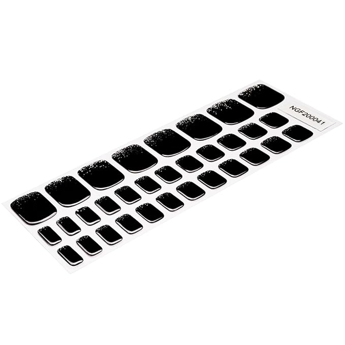 Semi Cured Gel Toenail Strips, 32 Silver Black Gel Toenail Stickers - Works with Any UV Lamps Pedicure Strips Full Nail Wraps with Nail File & Wood Stick
