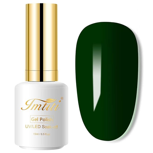 Imtiti Carnival Evergreen Gel Nail Polish, Dark Green 3 in 1 One Step Gel Polish Color Soak Off UV LED Fall Winter Nail Gel Polish Nail Art Starter Manicure Salon DIY at Home Christmas, 0.5 Fl Oz