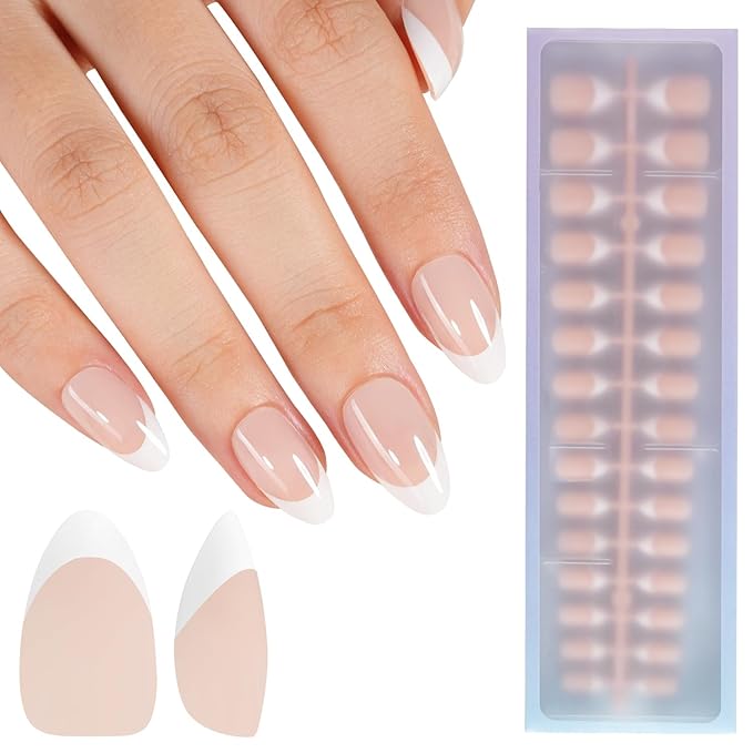 Misssix XBASICTIPS French Tip Press On Nails, 150Pcs French Gel Nail Tips Short Almond, Soft Gel Pre-shaped No Need to File 3 in 1 Nail Tips, Fake Nails for Nail Art DIY Extension Designs 15 Sizes