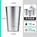 HAUSHOF Stainless Steel Cups, 16oz Stacking Cups, Unbreakable, 4 Pack | 18/8 - Image 3