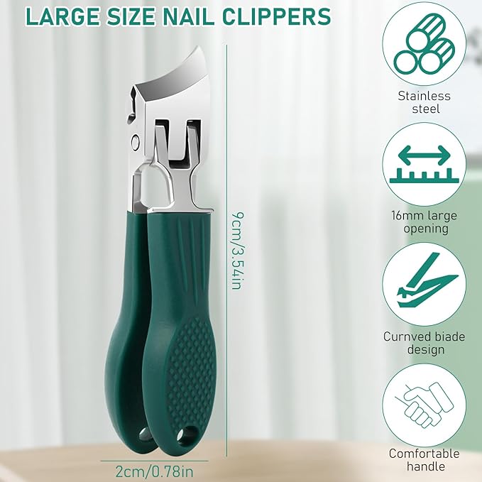 Splashproof 25° Beveled Edge Nail Clippers 3-Piece Set, Long Handle Wide Jaw Opening Anti-Splash Slanted Nail Clipper, for Thick and Ingrown Nails, Includes Nail File for Complete Nail Care