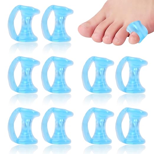 Gel Toe Separator, Pinky Toe Spacers, Little Toe Cushions Straightener Bunion Corrector for Preventing Rubbing & Relieving Pressure, Pain Relief from Overlapping Toes (Clear Blue-10pcs)