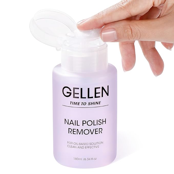 Gellen Nail Polish Remover Grape Scent, Non Acetone Nail Polish Remover Pump for Quick Dry Polishes, Gentle Fingernail Polish Remover with Vitamin E, Powerful Polish Removal for Home Salon 6.09 Fl Oz