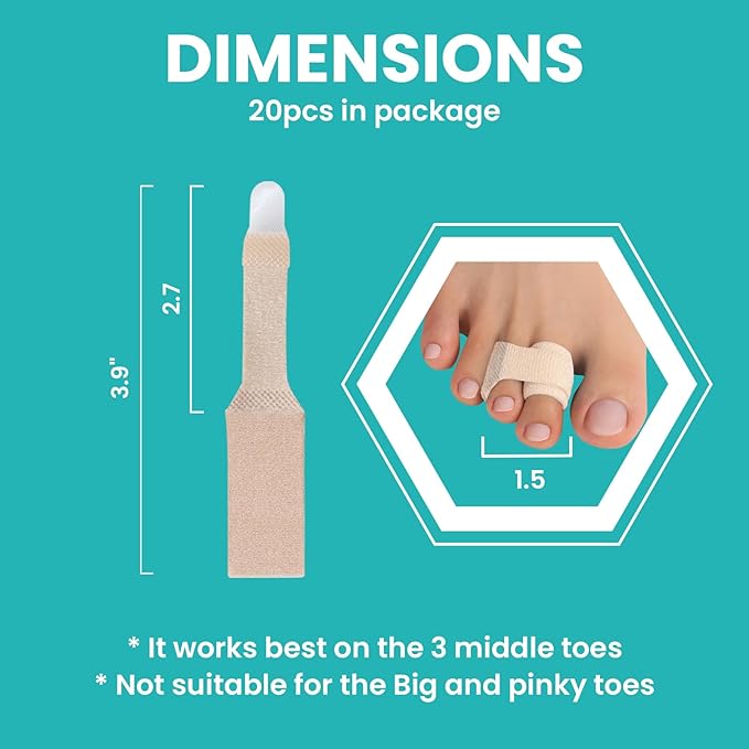20 Pack Fabric Hammer Toe Corrector, Reusable Broken Toe Protectors Taped Wraps, Hammertoe Straightener, Toe Splint for Broken Toe, Crooked Toes, Bent Toes （Brown+20S）