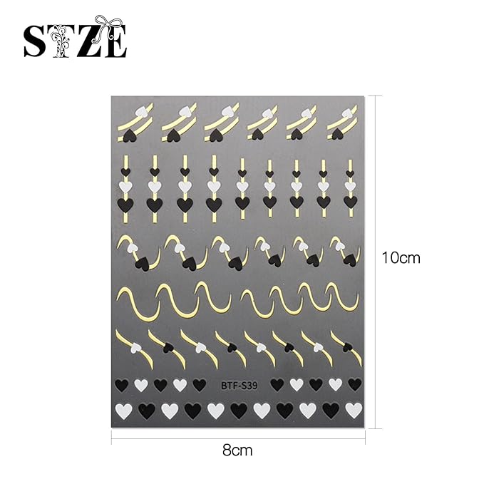 JMEOWIO 9 Sheets Heart Line Flower Nail Art Stickers Decals Self-Adhesive Pegatinas Uñas Colorful Nail Supplies Nail Art Design Decoration Accessories
