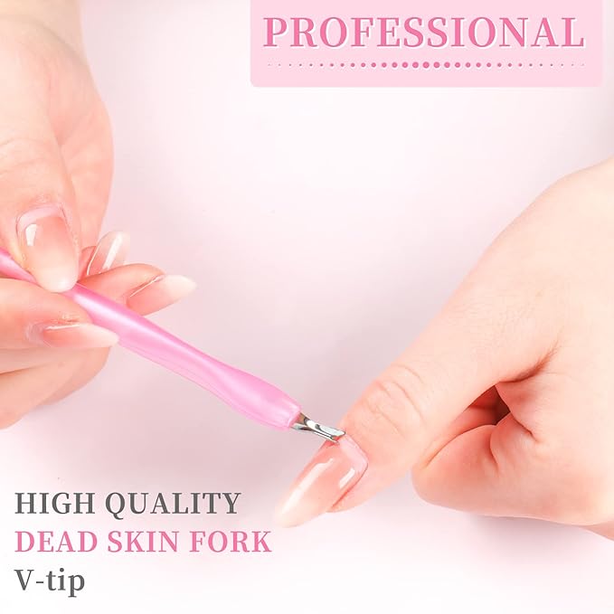 50Pcs Nail Cuticle Trimmer Rubber Nail Cleaner, Plastic Handle Cuticle Knife, Double End Nail Dead Skin Fork Cuticle Pusher Bulk Nail Art Cuticle Remover Tools(Pink)