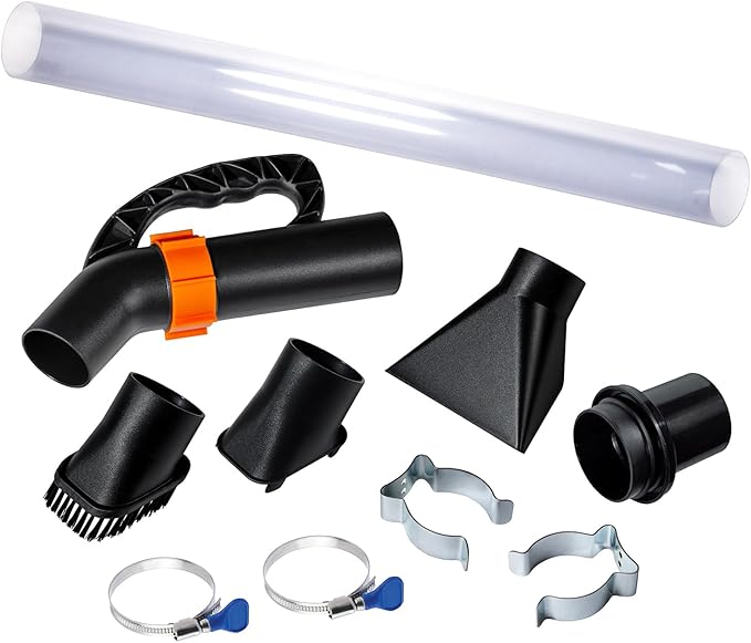 POWERTEC 2-1/2" Dust Collection Hose Floor Sweep Kit with 36" Clear Tube Extension, 3 Vacuum Nozzles, 2 Wall Mount Storage Clips, 1-1/2" Reducer Adapter (70443)