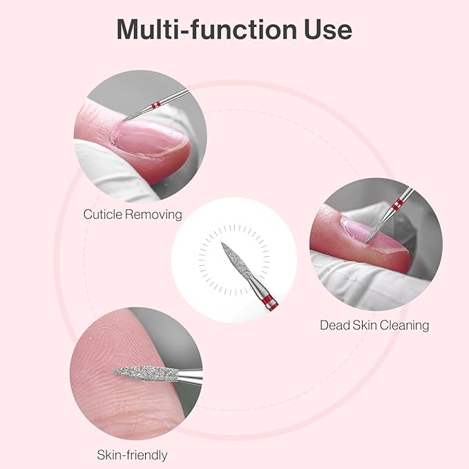 MelodySusie 2mm Flame Shape Cuticle Clean Nail Drill Bit 3/32'', Professional Safety Carbide Diamond Under Nail Cleaner for Cuticle Dead Skin Nail Prepare, Beginners Bits, Series Bit-S, Fine