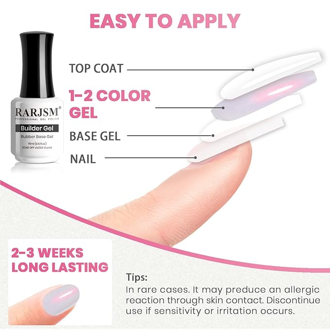 RARJSM Gel Builder Nail Polish Purple Pearl Hard Gel in a Bottle Red Mermaid Shell Glitter Pearlescent Thick Extension Structure Gelpolish for Nails 15ml Soak Off Curing Requires Salon Home DIY