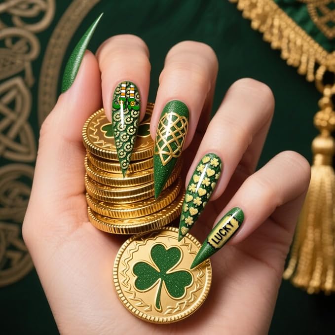 PH PandaHall 5pcs St. Patrick's Nail Stamping Plate Lucky Shamrock Nails Art Templates Rainbow Gnome Nails Image Stamp Clover Hat Nails Art Stencils for DIY Print Manicures Salon Design Decoation