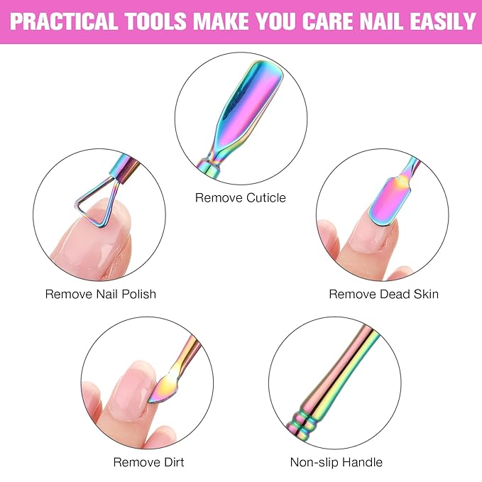 12 Pieces Cuticle Nippers Cuticle Pusher Ingrown Nail Kit Triangle Nail Polish Remover Nail Cleaner Fork Nail File Lifter Cuticle Peeler Scraper for Fingernail Toenail Manicure(Rainbow)