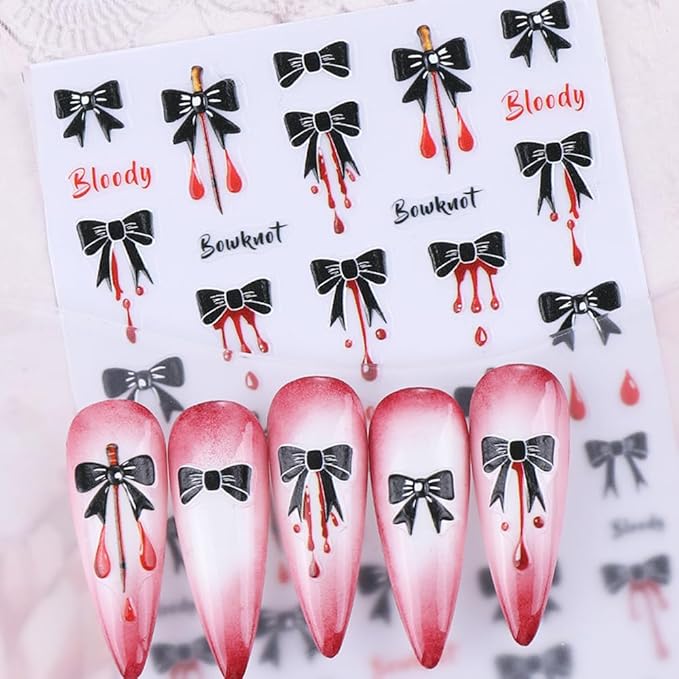 4Pcs Spider Web Halloween Nail Stickers 3D Bow Bat Spider Nail Decals Spooky Self Adhesive Black Cobweb Nail Design Sticker Halloween Nail Decoration Supplies Holiday Manicure Accessories for Women