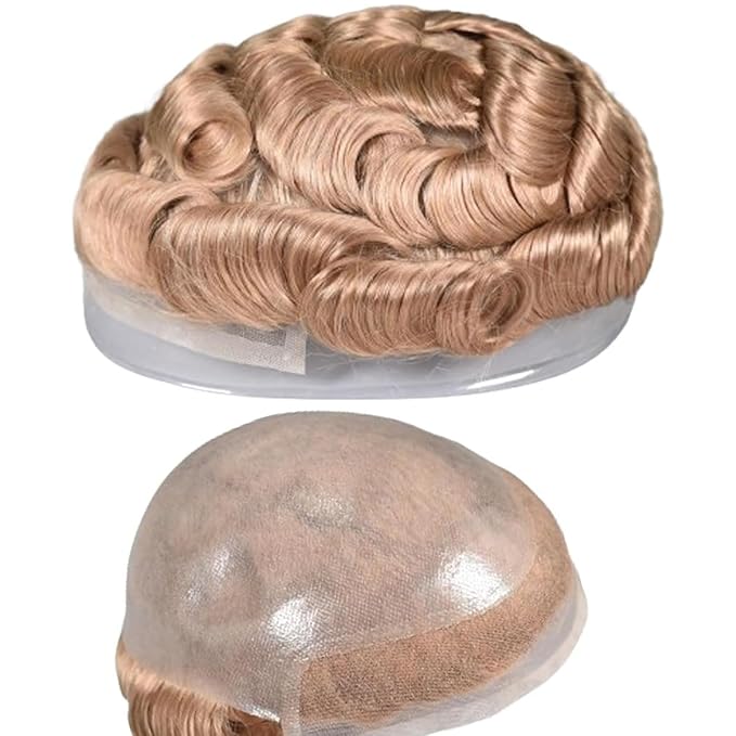 Human Hair Toupee for Men 10x8 Inch,European Human Hair Lace Front Natural Hairline Hair Pieces with 0.06mm Thin Skin PU V-looped Men's Hair Replacement System (#21 color,100% human hair)