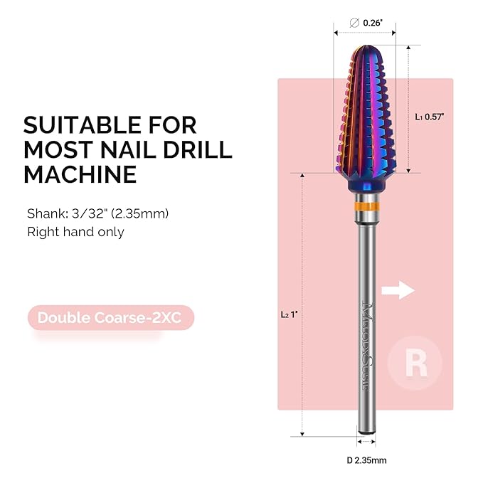 MelodySusie Professional Tornado Nail Drill Bits, 3/32'' Carbide Tungsten Multi-function Bits, Suitable for Manicure Pedicure Cuticle Gel Polishing, Salon Bits, Purple, Series Bit-X, 3XC