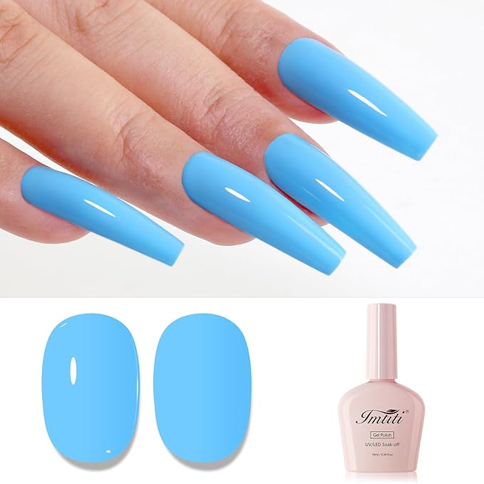 Imtiti Blue Gel Nail Polish, Baby Blue Gel Polish High Gloss Soak Off UV LED Spring Summer Art Manicure Salon DIY Design 10ML