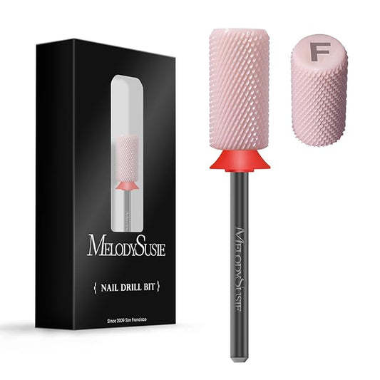 MelodySusie Ceramic Nail Drill Bits, 3/32'' Chamfer Flat Top Large Barrel Bits, Fast Remove Acrylic or Hard Gel, Nail Tool for Manicure Pedicure, Salon Home, Professional or Beginner, Pink, Fine