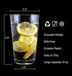 fulong 16 oz Plastic Highball Drinking Glasses, Unbreakable Plastic Cups - Image 2
